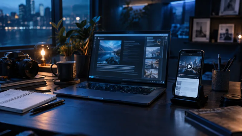 蓝色阅读设备与创作桌